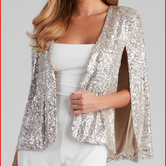NWT Curtain Call Sequin Knit Cape | Windsor | Champagne | S / M / L - Picture 4 of 8